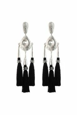 Gold Plated Brass Black Fringe Clip Earrings