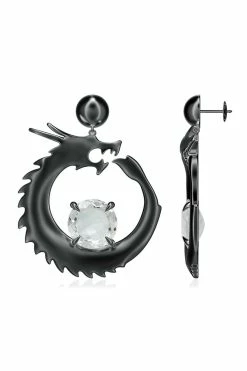 Dragon Midnight Silver And White Topaz Dangler Earrings