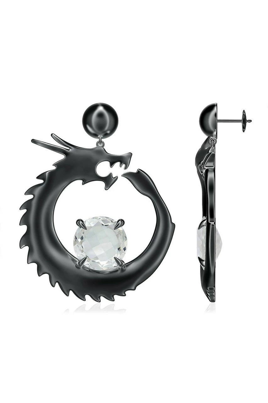 Dragon Midnight Silver And White Topaz Dangler Earrings 1 Dragon Midnight Silver And White Topaz Dangler Earrings