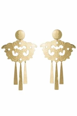 Hammered Brass Swirl Fringe Clip Earrings