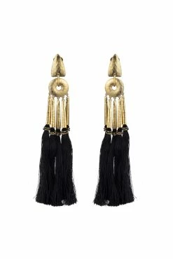 Gold Plated Brass Tassel Clip Earrings