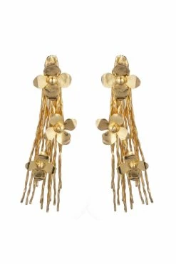 Gold Plated Brass Floral Fringe Clip Earrings