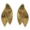 Hammered Brass Gold Leaf Pendant Clip Earrings