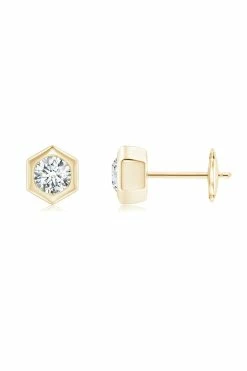 Indochine 14k Hexagon 4mm Diamond Solitaire Stud Earrings