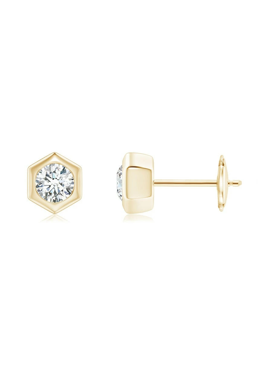 Indochine 14k Hexagon 4mm Diamond Solitaire Stud Earrings 1 Indochine 14k Hexagon 4mm Diamond Solitaire Stud Earrings