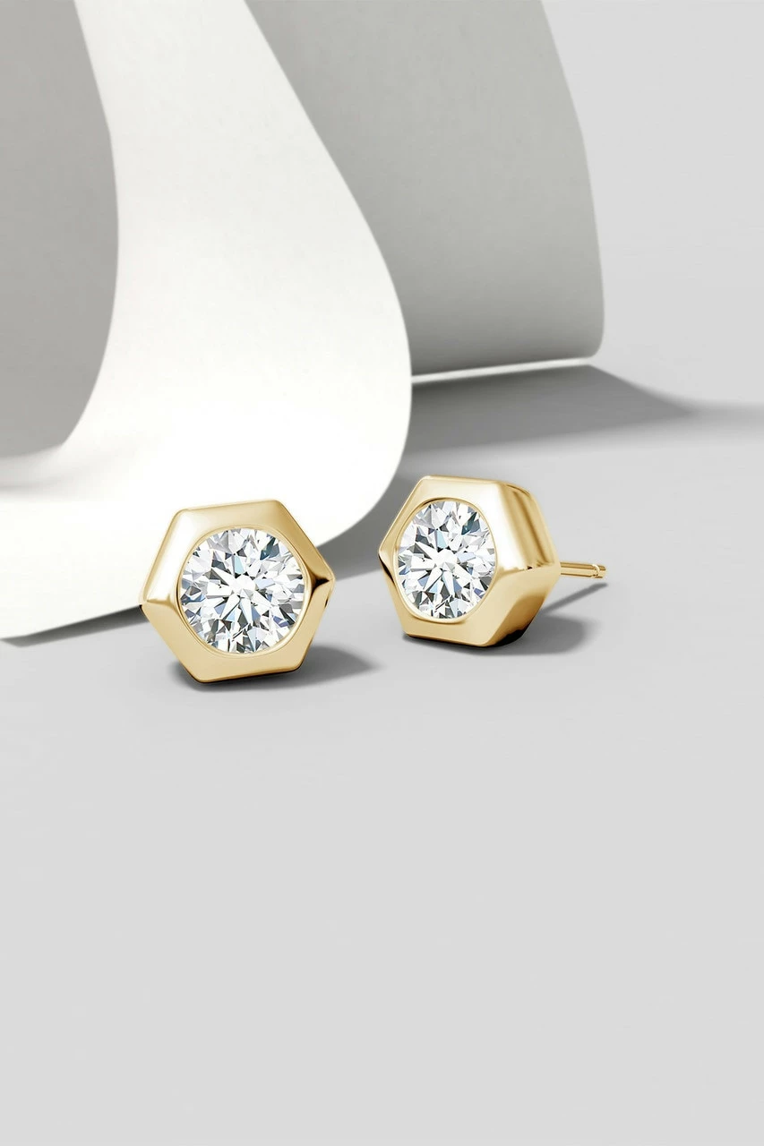 Indochine 14k Hexagon 4mm Diamond Solitaire Stud Earrings 2 Indochine 14k Hexagon 4mm Diamond Solitaire Stud Earrings - Image 2