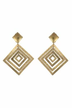 Buffed Brass Diamond Clip Earrings