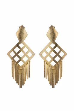 Gold Plated Brass Geo Fringe Clip Earrings