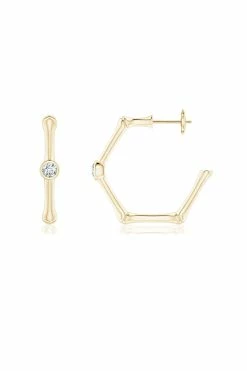 Indochine 14k Bamboo Hexagon Diamond Center Hoop Earrings