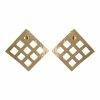 Gold Plated Brass Grid Pendant Clip Earrings