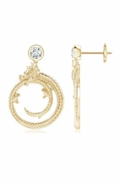Dragon 14k Yellow Gold Ear Danglers With Diamond