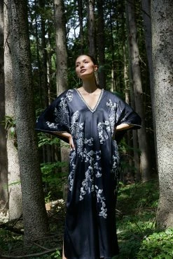 Couture Black Silk Embroidered Caftan -Natori Sales Shop shot 19 918 83199.1637781492